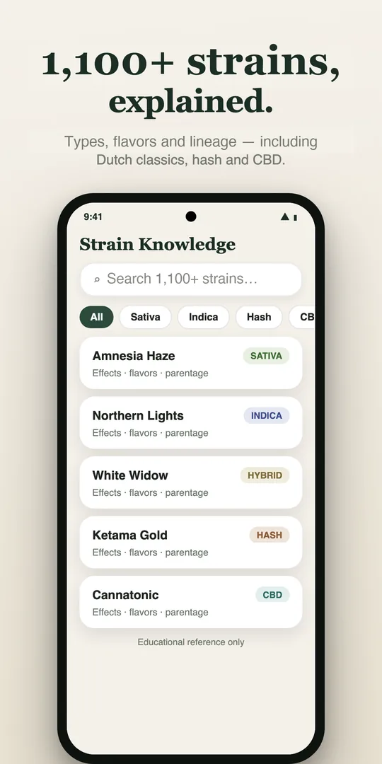 Reference catalogue list with search and filter chips.